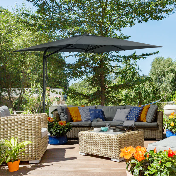 8-foot cantilever parasol with cross base, dark grey