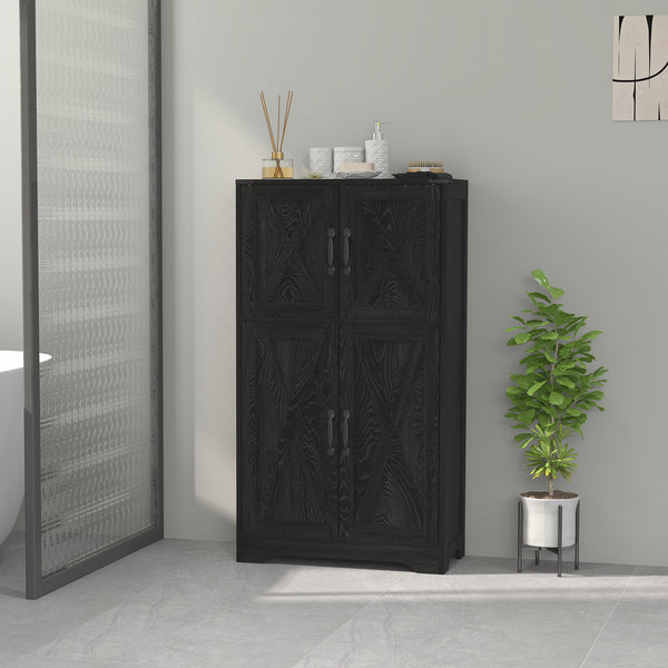 Farmhouse Style Kitchen Pantry with Barn Doors and Adjustable Shelves, Black