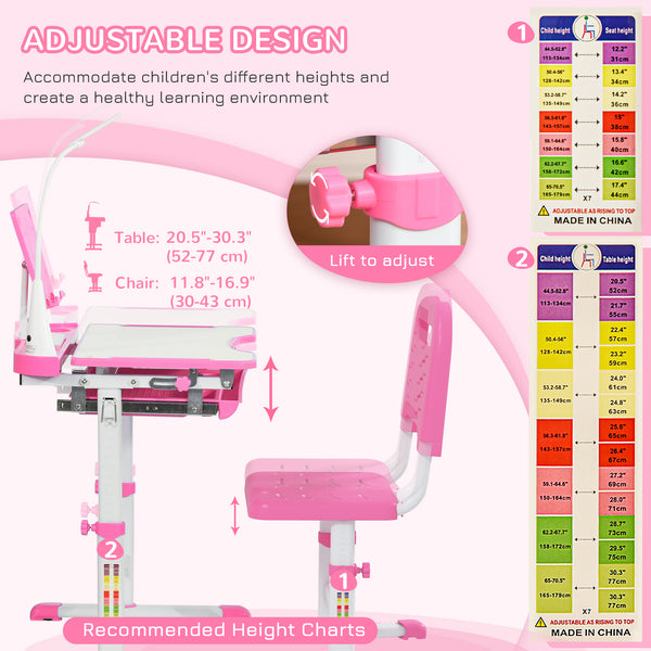 Children's study table with tilting top, pink