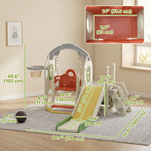 6-in-1 play set with slide and swing, ages 1 to 5