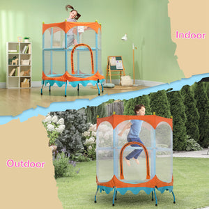 Mini trampoline de 4,6 pieds avec barre de maintien et filet de sécurité, bleu