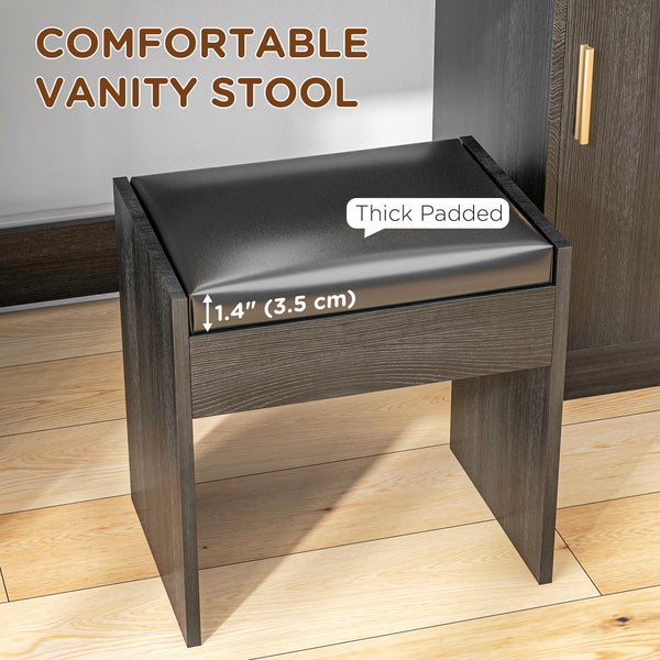 LED Lighted Dressing Table with Stool, Drawer and Shelves, Black 