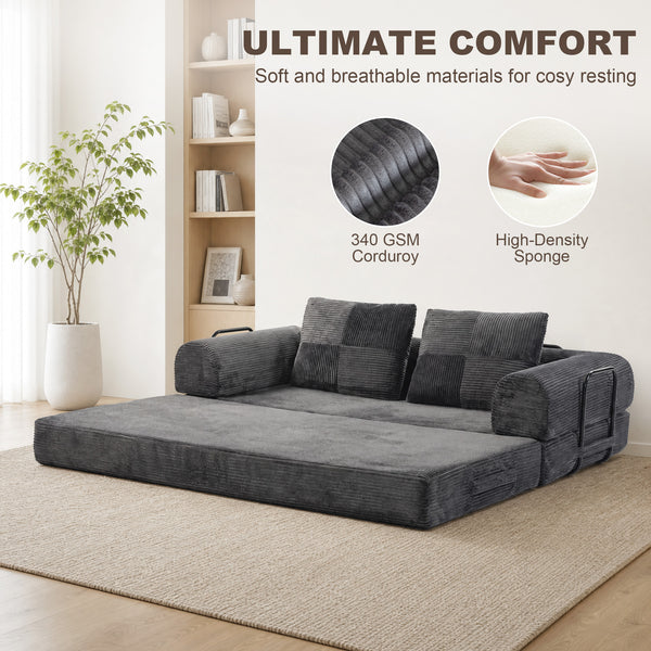 5-in-1 modular corduroy sofa bed, dark grey