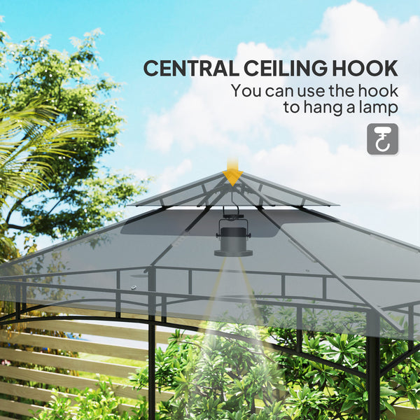 8' x 5' Outdoor Grill Gazebo, Double Tiered Barbecue Grill Gazebo Shelter with 2 Side Shelves, Hooks, Dark Grey
