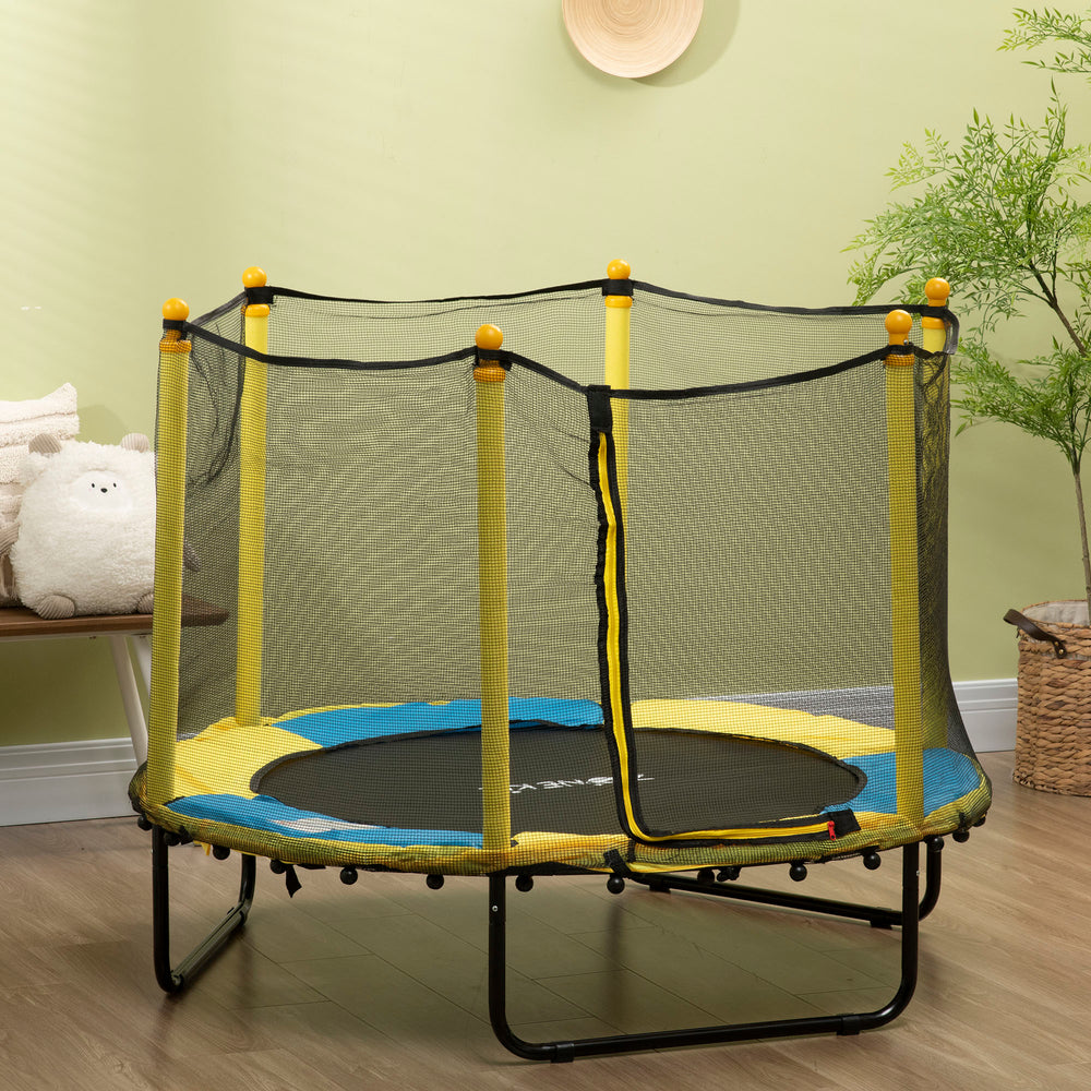 1.4m Kids Trampoline with Safety Enclosure Net for Indoor and Outdoor Use, Yellow