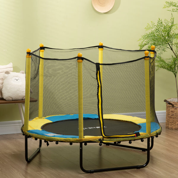 1.4m Kids Trampoline with Safety Enclosure Net for Indoor and Outdoor Use, Yellow