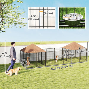 Enclosure with 2 compartments, rotating bowls, and waterproof cover