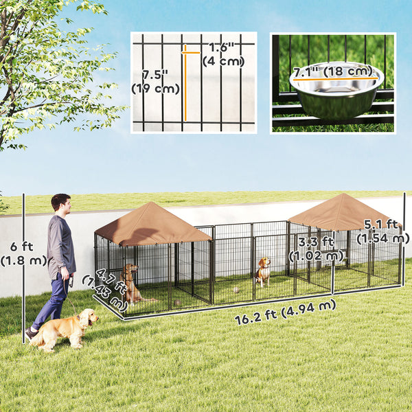 Enclosure with 2 compartments, rotating bowls, and waterproof cover