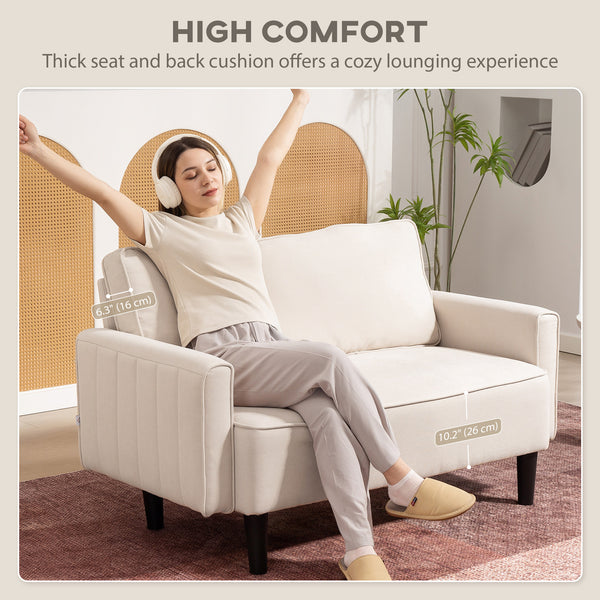 2 seater linen sofa with upholstered seat and backrest, beige