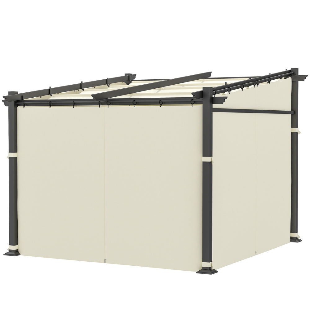 Pergola métallique beige 3 x 3 m avec toit coulissant rétractable pour jardin ou terrasse