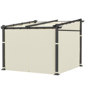 Metal pergola with sliding roof, retractable pergola, 3 m x 3 m, beige