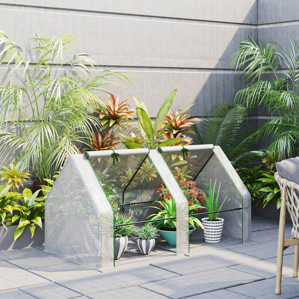 Portable mini tunnel greenhouse with large zippered doors