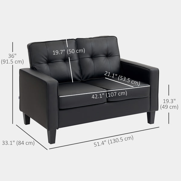 Double Upholstered Faux Leather Loveseat with Armrests, Black