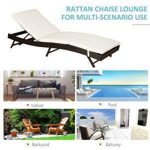 Wicker chaise longue with 5-position adjustable backrest, cream white