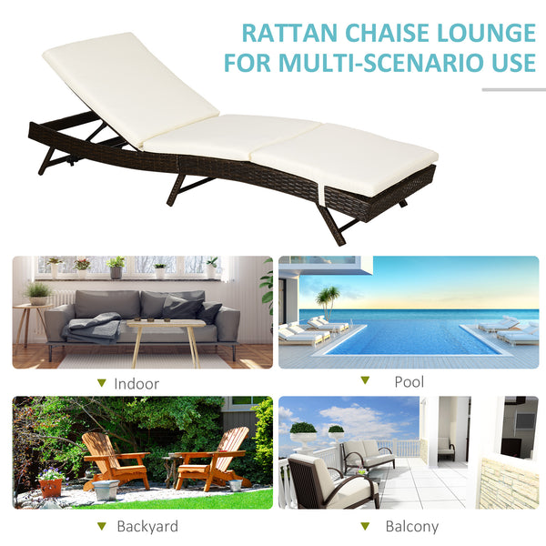 Wicker chaise longue with 5-position adjustable backrest, cream white