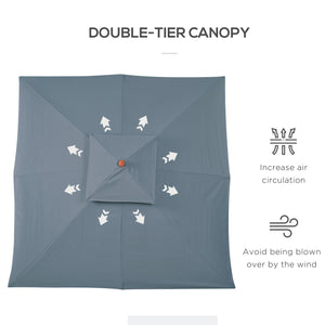 10x10 ft Garden Parasol, Square Wooden, with 2 Pulleys, Pagoda Style, Grey