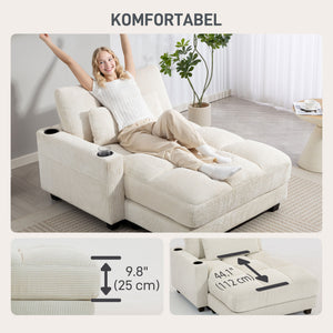 Cream white corduroy recliner armchair with cup holders and pocket springs