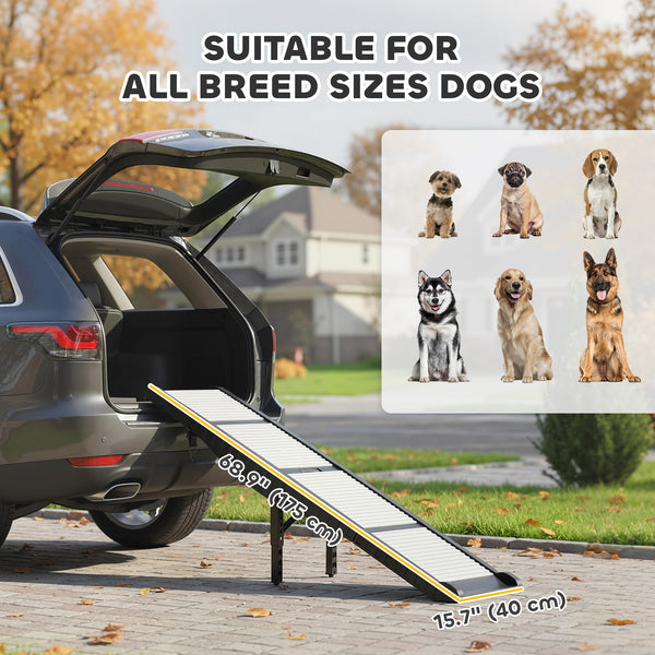 Foldable Dog Car Ramp with Support Leg, Non-Slip TPR Surface, 69" x 15.7", for Small to Large Dogs Up to 220LBS
