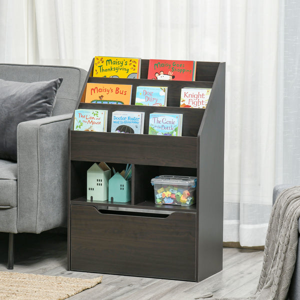 Multi-shelf bookcase with storage drawer, brown