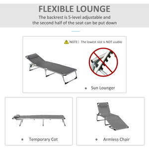 Folding Lounge Chair, Patio Lounger with Headrest, 5-Level Adjustable Backrest, and Aluminum Frame, Grey