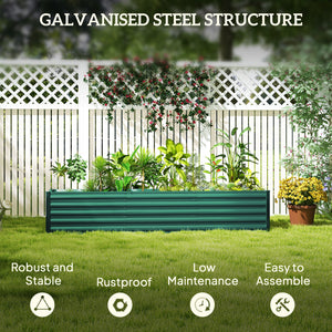 Reinforced galvanized raised planter with open bottom, green