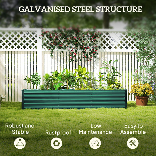 Reinforced galvanized raised planter with open bottom, green