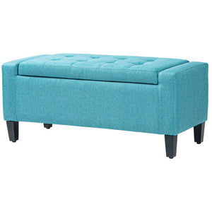 Linen Upholstered Storage Ottoman Bench with Tufted Pattern, Green
