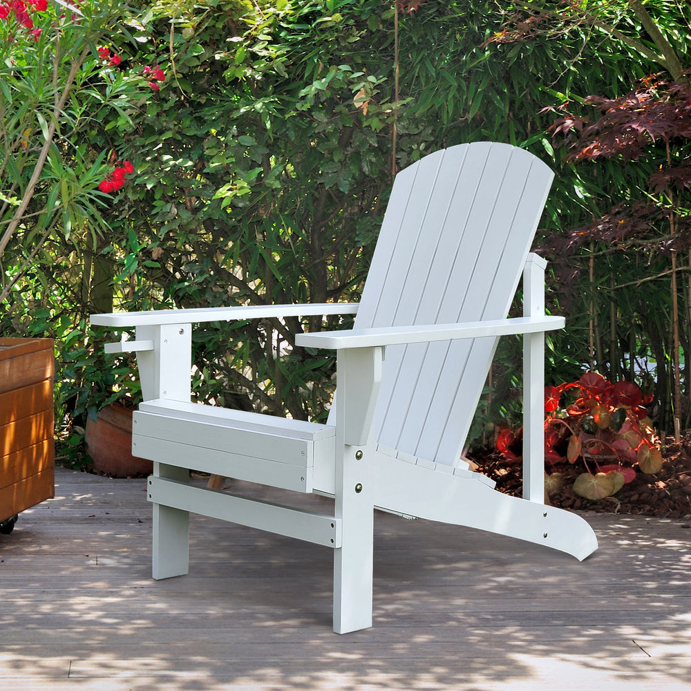 Chaise Adirondack blanche style Muskoka avec porte-gobelet intégré pour extérieur confortable