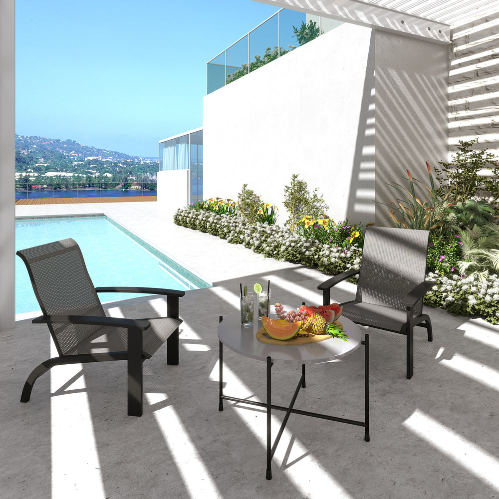 Lot de 2 chaises Adirondack Muskoka pour l’extérieur en gris foncé, avec cadre en aluminium, assise en maille respirante et dossier haut, parfaites pour jardin ou terrasse