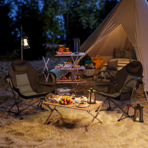 Lot de 2 chaises hamac pliables pour camping avec dossier réglable, siège rembourré et porte-gobelet intégré, confortables et pratiques pour les activités de plein air