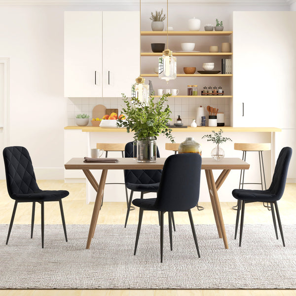 Lot de 4 chaises de salle à manger modernes noires avec assise rembourrée et pieds en acier, idéales pour une cuisine ou une salle à manger contemporaine