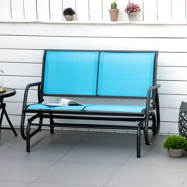 Two-seater rocking chair with steel frame, blue