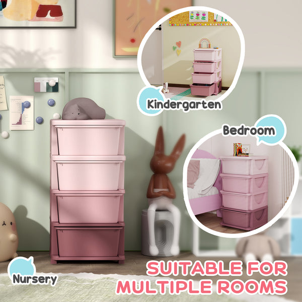 4-Tier Organizer with 4 Plastic Drawers, Pink