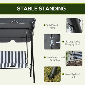 3-Seater Outdoor Porch Swing with Adjustable Canopy, Patio Swing Chair for Garden, Poolside, Backyard, Grey and White