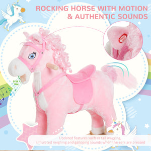 Kids Plush Rocking Horse with Realistic Sounds, Pink