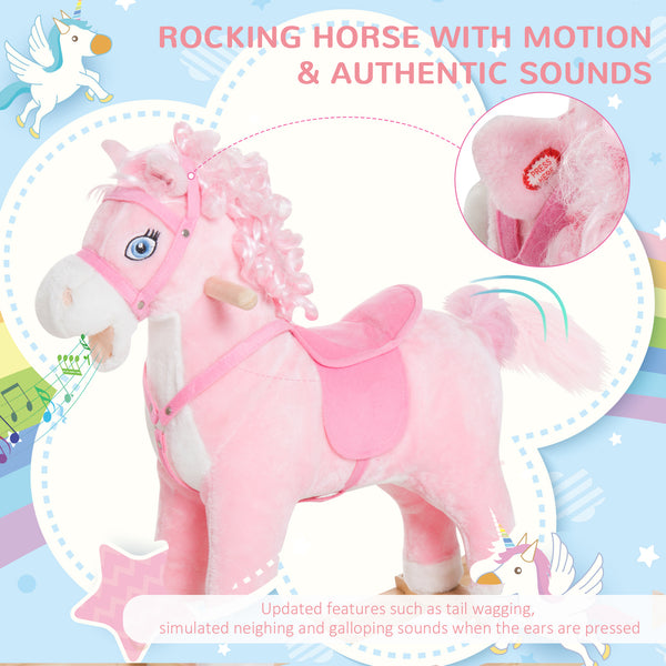Kids Plush Rocking Horse with Realistic Sounds, Pink