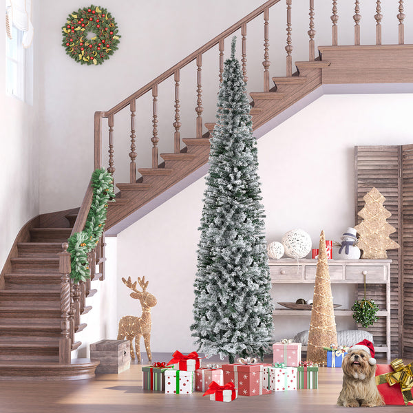 9 Foot Green Frosted Pencil Christmas Tree