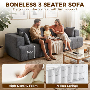 3-seater grey chenille sofa with thick seat and pocket springs, grey