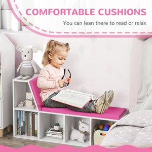 Bookcase with 5 compartments and padded reading corner, pink