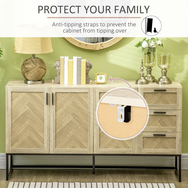Sideboard, coffee bar cabinet with drawers and adjustable shelves, oak color