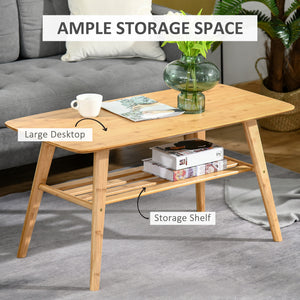 2-Tier Bamboo Coffee Table with Storage Shelf