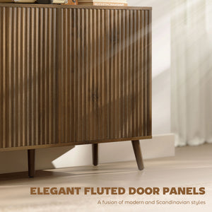 Modern fluted sideboard with adjustable shelves, dark brown