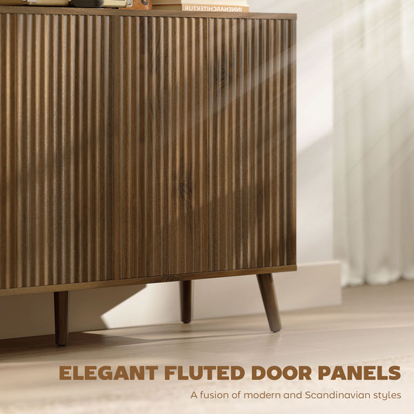 Modern fluted sideboard with adjustable shelves, dark brown