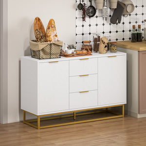 Storage unit with doors, adjustable shelves, metal legs, white