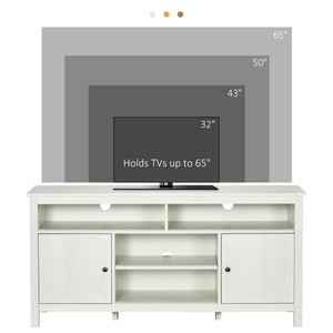 TV stand for TVs up to 55 inches with storage cupboard and shelves, white