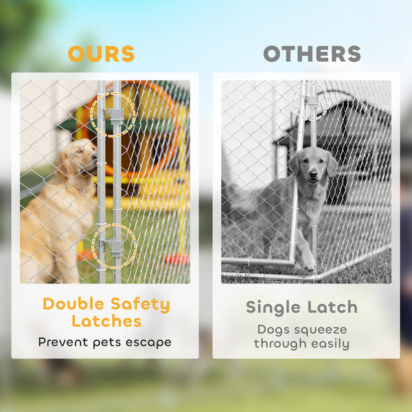 Galvanized steel kennel with roof and safety latches