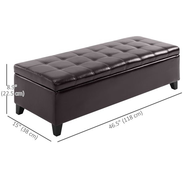 51 in. Brown Padded Storage Bench with Built-in Storage – Tufted Faux Leather Ottoman