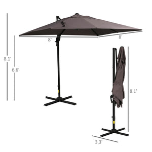8-foot square cantilever parasol with cross base, light brown