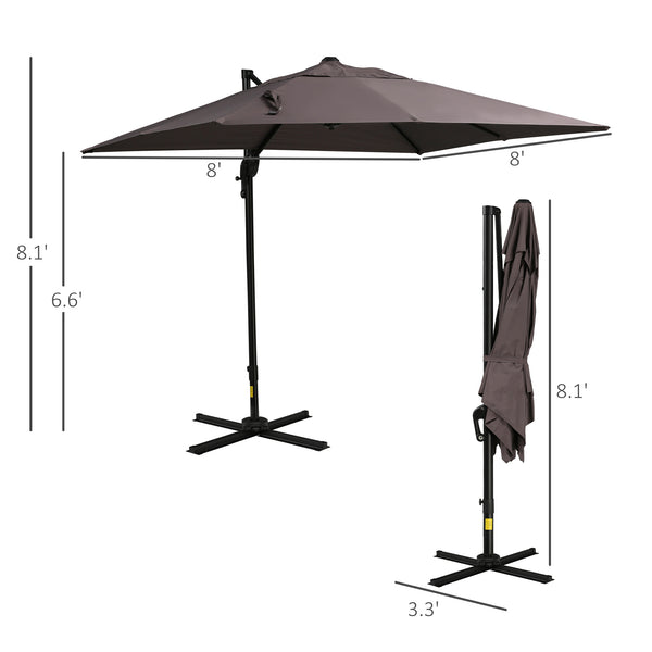 8-foot square cantilever parasol with cross base, light brown