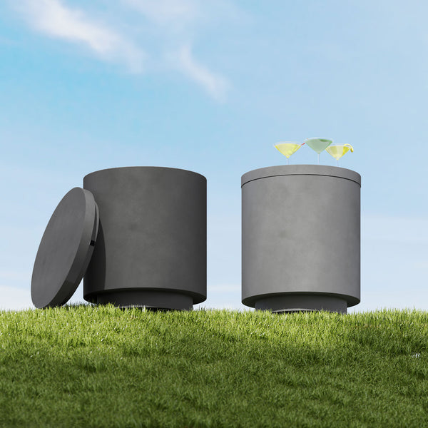 2.6 Gallon Concrete Outdoor Cooler Side Table with Storage, Light Gray